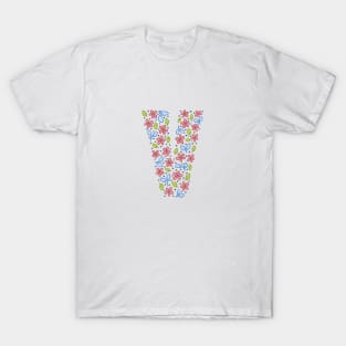 Floral Monogram Letter V - pink and blue T-Shirt